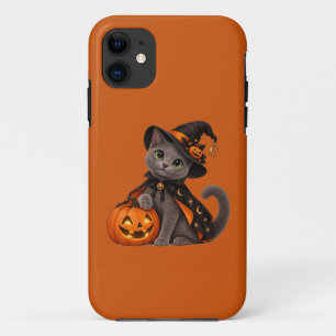 Cute Russian Blue Cat Witch Halloween Case-Mate iPhone Case