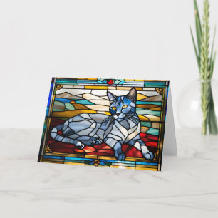 Cute Russian Blue Stained Glass Card