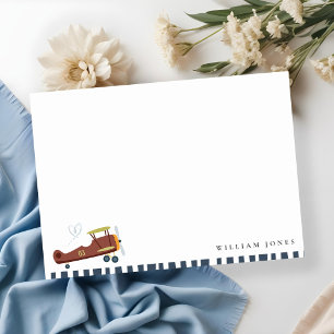 Cute Rust Blue Green Biplane Cloud Heart Birthday Card