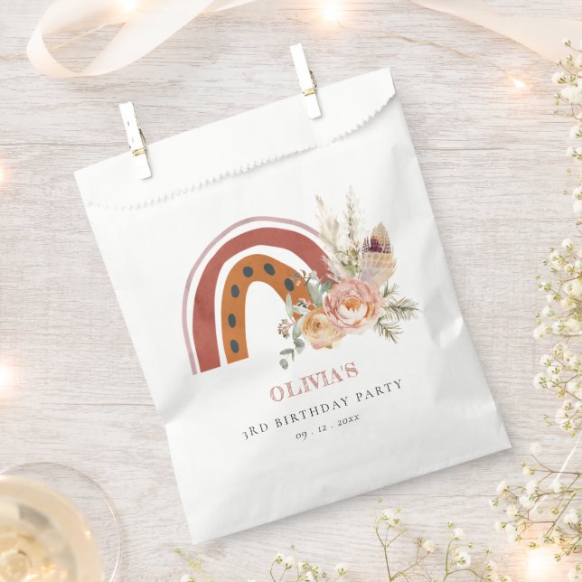 Cute Rust Boho Floral Rainbow Any Age Birthday Favour Bags (Clipped)