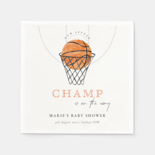 Cute Rust Our Little Champ Basketball Baby Shower Napkin