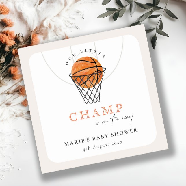 Cute Rust Our Little Champ Basketball Baby Shower Square Sticker (Creator Uploaded)