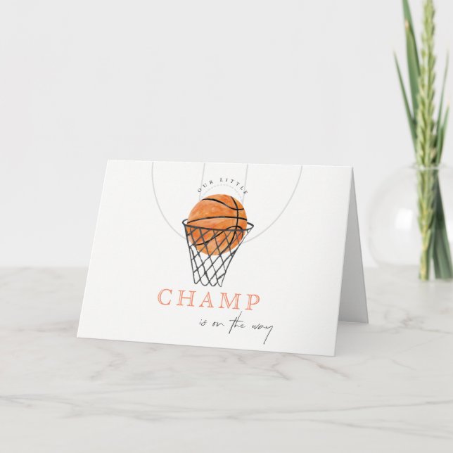 Cute Rust Our Little Champ Basketball Baby Shower Thank You Card (Front)