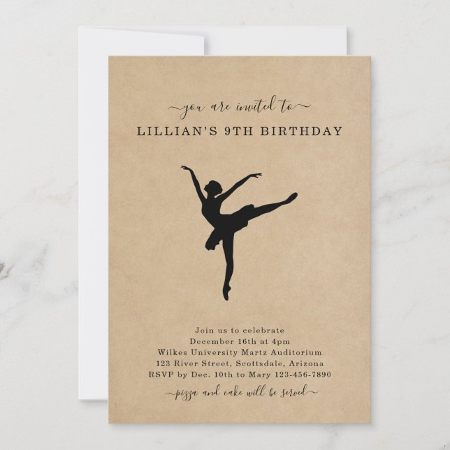 Cute Rustic Ballet Dancing Birthday Invitation (Front)