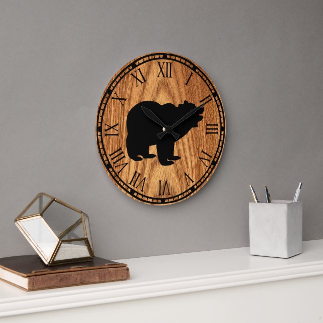 cute rustic black bear  large clock (Office)