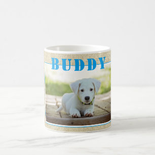 Cute Rustic Blue Dog Photo and Name Coffee Mug