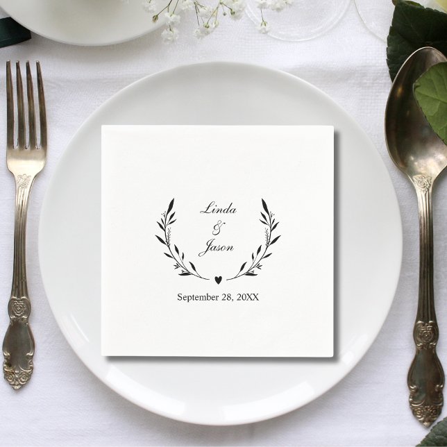 Cute Rustic Botanical Personalised Wedding Napkin (Cute rustic botanical personalized napkins add a cozy natural touch to your wedding table)