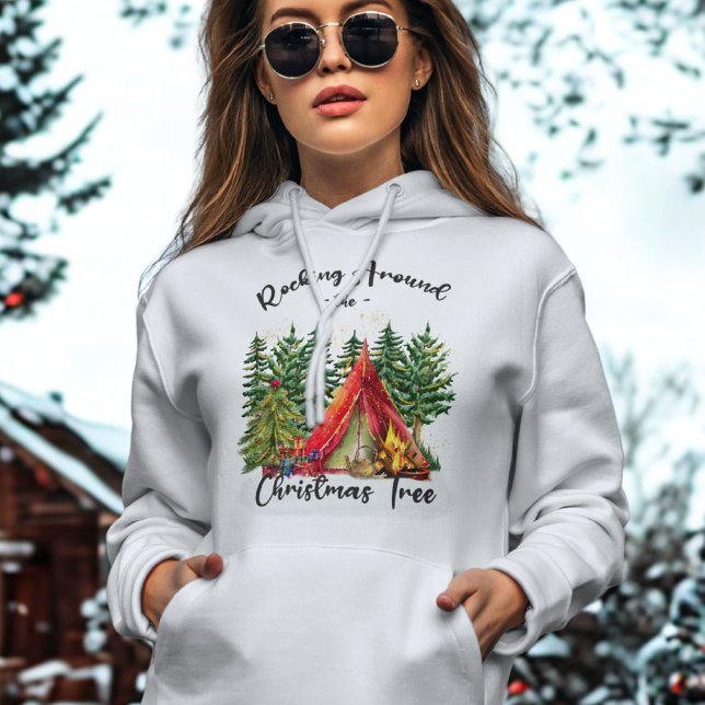 Cute Rustic Campfire Modern Script Christmas Tree Hoodie (Creator Uploaded)