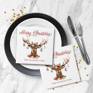 Cute Rustic Christmas Reindeer Ornaments Napkin