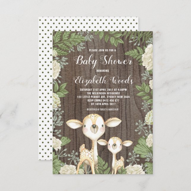 Cute Rustic Deer Baby Shower Neutral Greenery Invitation (Front/Back)