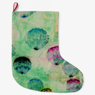 Cute, rustic, digital art round brush strokes large christmas stocking