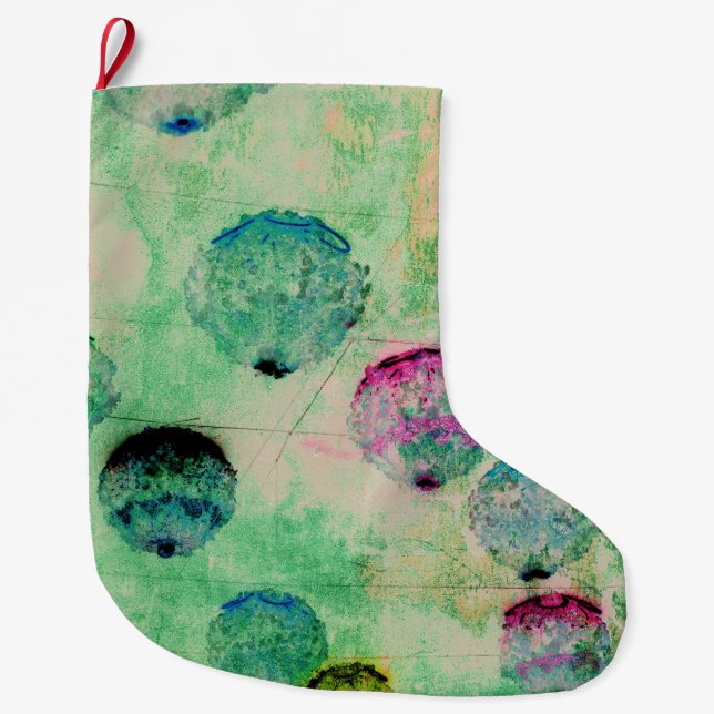 Cute, rustic, digital art round brush strokes large christmas stocking (Front)