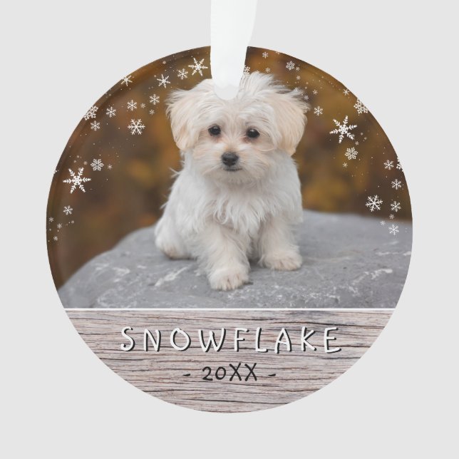 Cute Rustic Dog Puppy Snowflake 2 Photo Keepsake Ornament (Front)