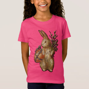 Cute Rustic Easter Bunny Pink Girls T Shirt