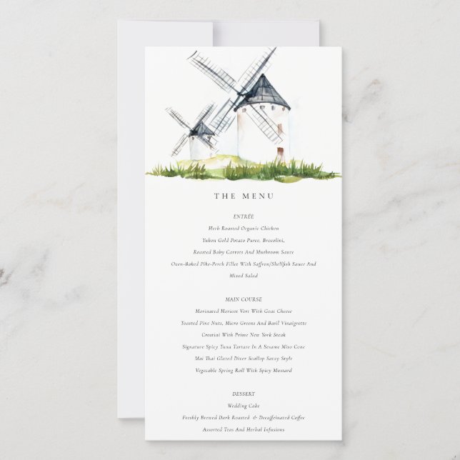 Cute Rustic Farm Windmill Theme Wedding Menu Card (Front)