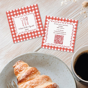Cute Rustic Farmhouse Gingham Bakery Square Business Card