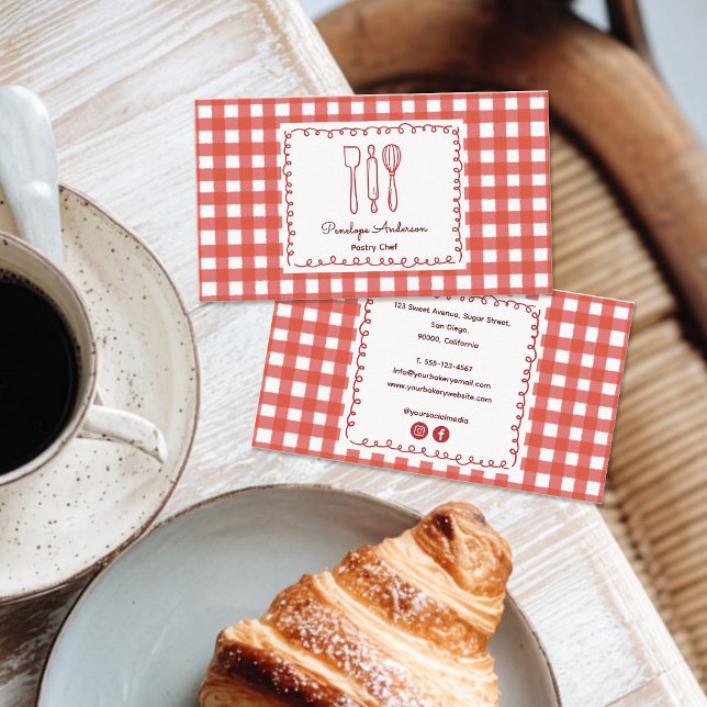 Cute Rustic Farmhouse Gingham Chef Business Card (Creator Uploaded)