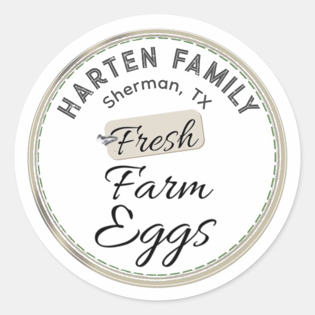 Cute Rustic Farmhouse Hen Rooster FRESH Egg Carton Classic Round Sticker (Front)
