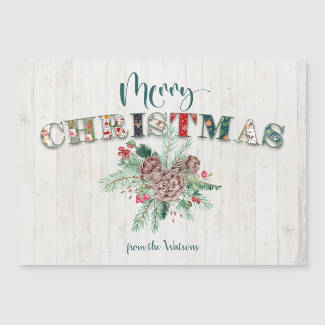 Cute Rustic Floral Merry Christmas Typography (Front)