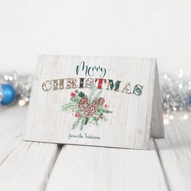 Cute Rustic Floral Merry Christmas Typography Holiday Card (Creator Uploaded)