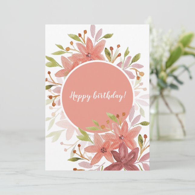 Cute Rustic Floral Terracotta Blush Card (Standing Front)