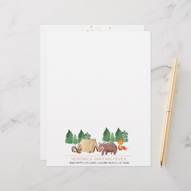 Cute Rustic Forest Woodland Animal  Custom Letterhead (Front/Back In Situ)