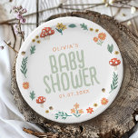 Cute & Rustic Forest Woodland Nature Baby Shower Paper Plate<br><div class="desc">This cute and rustic neutral baby shower invitation features adorable woodland illustrations,  with mushrooms,  acorns,  greenery,  and flowers,  and space to add a name,  and date of your baby shower celebration. The perfect fairytale nature design for your baby shower!</div>