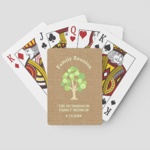 Cute Rustic Green Tree and Burlap Family Reunion Playing Cards
