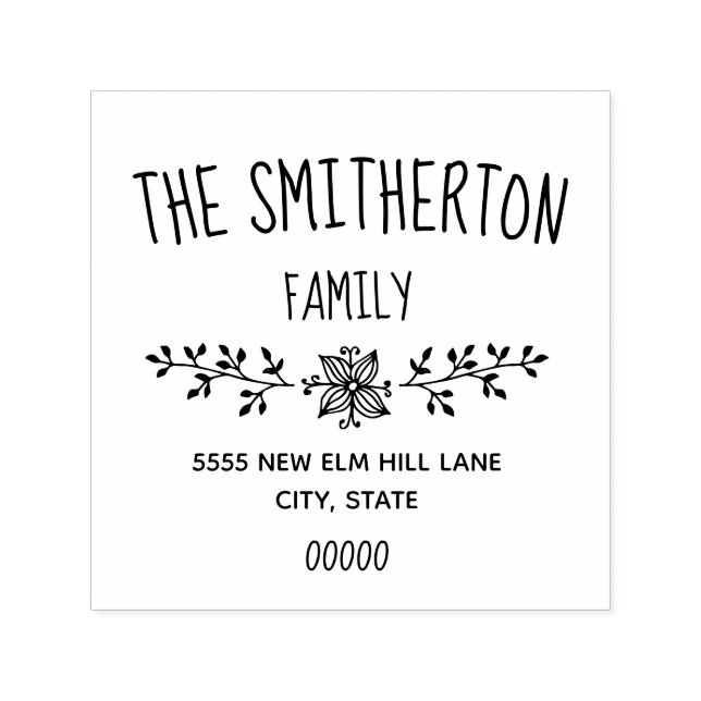 Cute Rustic Hand Drawn Floral Family Address Self-inking Stamp (Design)