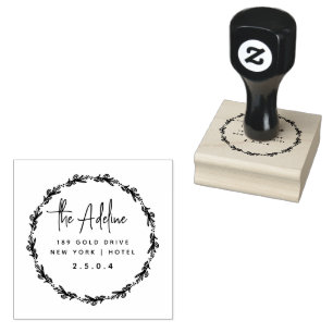 Cute Rustic Laurel Foliage Circular Return Address Rubber Stamp