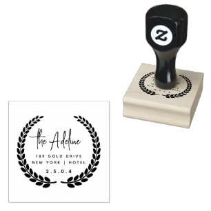 Cute Rustic Laurel Foliage Circular Return Address Rubber Stamp