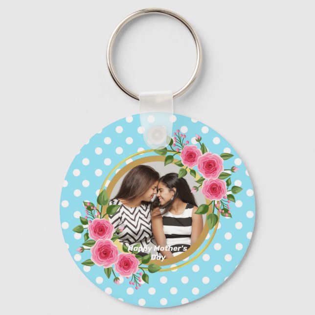 Cute Rustic Meadow Floral Wreath Photo Mothers day Key Ring (Front)