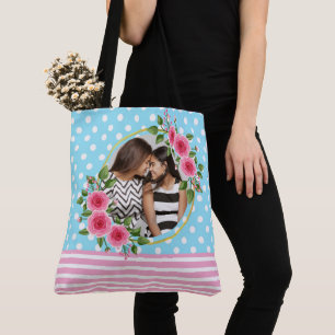 Cute Rustic Meadow Floral Wreath Photo Mothers day Tote Bag