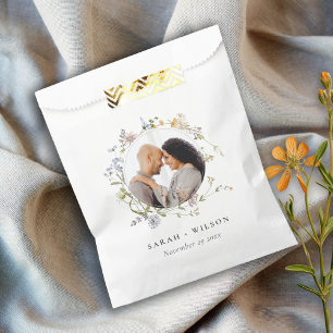 Cute Rustic Meadow Floral Wreath Photo Wedding Favour Bags