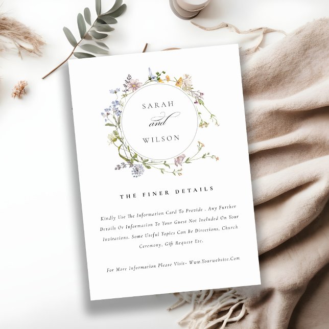 Cute Rustic Meadow Floral Wreath Wedding Details Enclosure Card (Creator Uploaded)