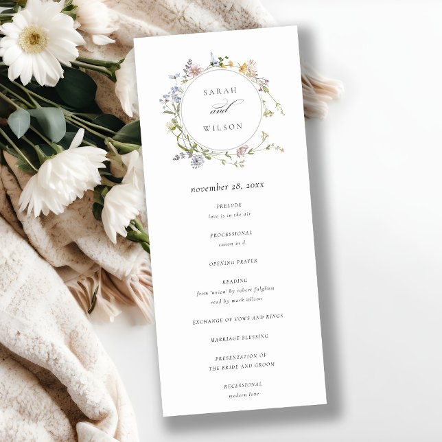 Cute Rustic Meadow Floral Wreath Wedding Program Invitation (Creator Uploaded)