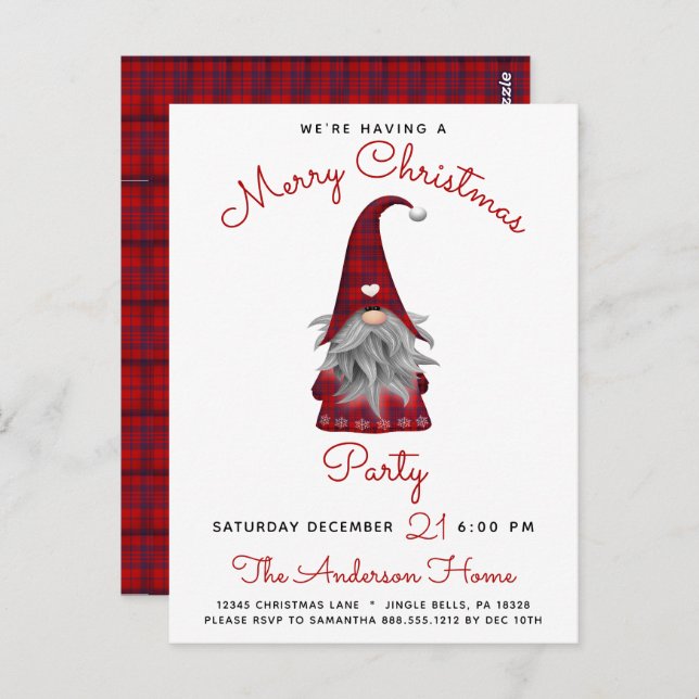 Cute Rustic Merry Christmas Gnome Party Invitation Postcard (Front/Back)