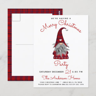 Cute Rustic Merry Christmas Gnome Party Invitation Postcard
