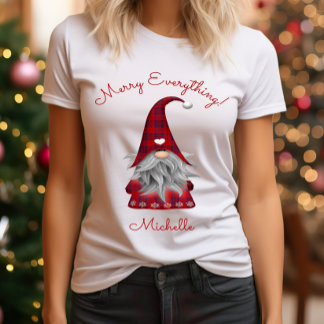 Cute Rustic Merry Everything Christmas Gnome Elf T-Shirt