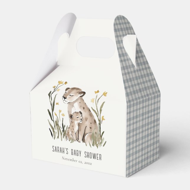 Cute Rustic Mum and Baby Tiger Foliage Baby Shower Favour Box (Front Side)