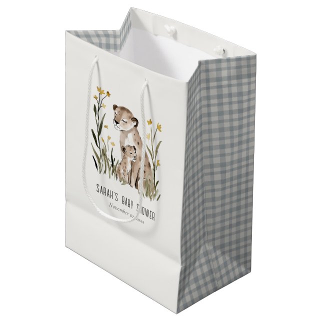 Cute Rustic Mum and Baby Tiger Foliage Baby Shower Medium Gift Bag (Front Angled)