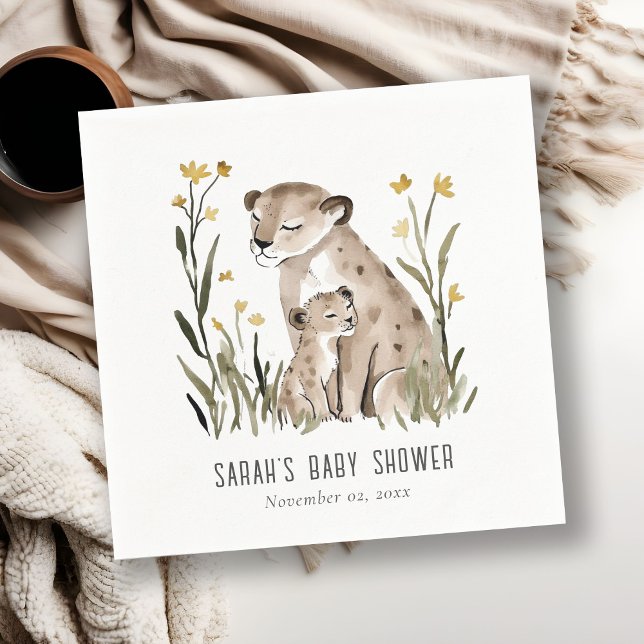 Cute Rustic Mum and Baby Tiger Foliage Baby Shower Napkin (Creator Uploaded)