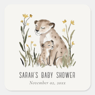 Cute Rustic Mum and Baby Tiger Foliage Baby Shower Square Sticker