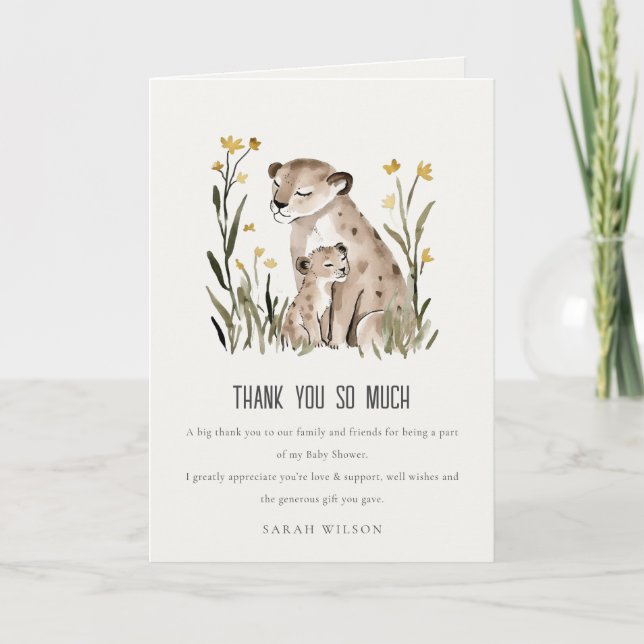 Cute Rustic Mum and Baby Tiger Foliage Baby Shower Thank You Card (Front)