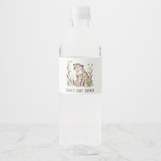 Cute Rustic Mum and Baby Tiger Foliage Baby Shower Water Bottle Label