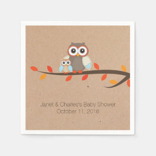 Cute Rustic Owls Baby Shower Paper Napkins