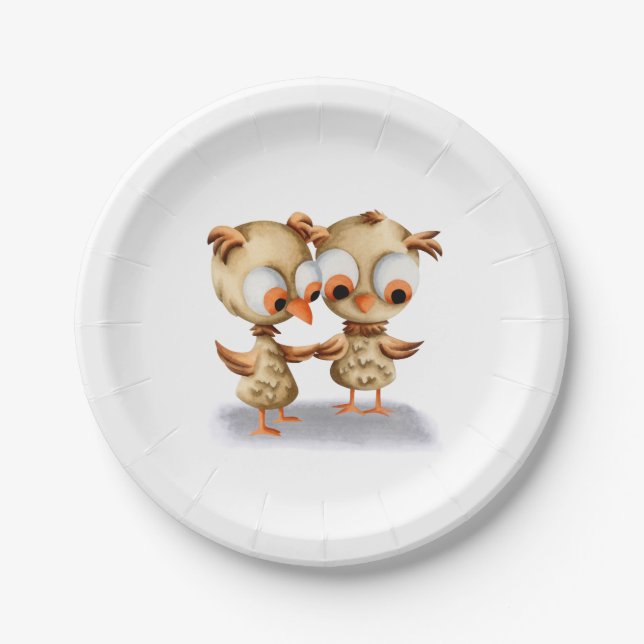 Cute Rustic Owls Baby Shower Paper Plate (Front)