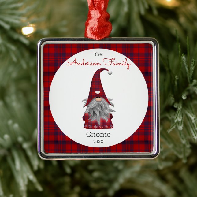 Cute Rustic Personalized Christmas Gnome Elf Metal Tree Decoration (Tree)