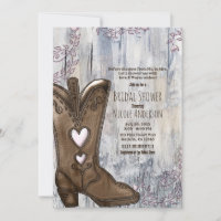 Cute Rustic Pink Heart Cowgirl Boots Bridal Shower