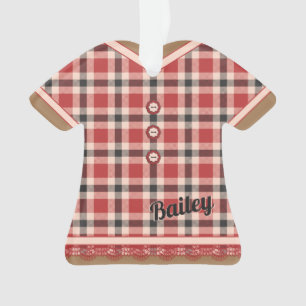 Cute Rustic Plaid Dress with Red Lace Figurine Ornament